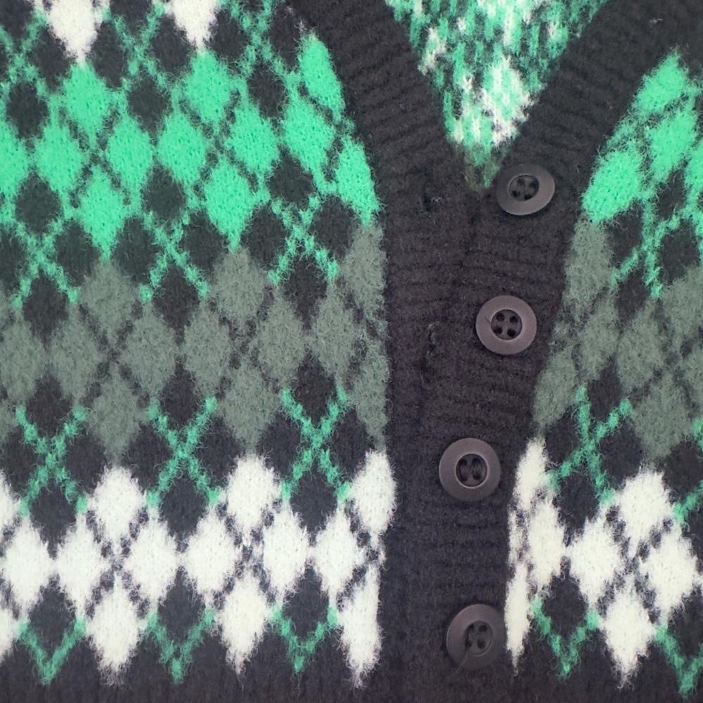Short cropped, long sleeve plaid button front V neck - Picture 4 of 4
